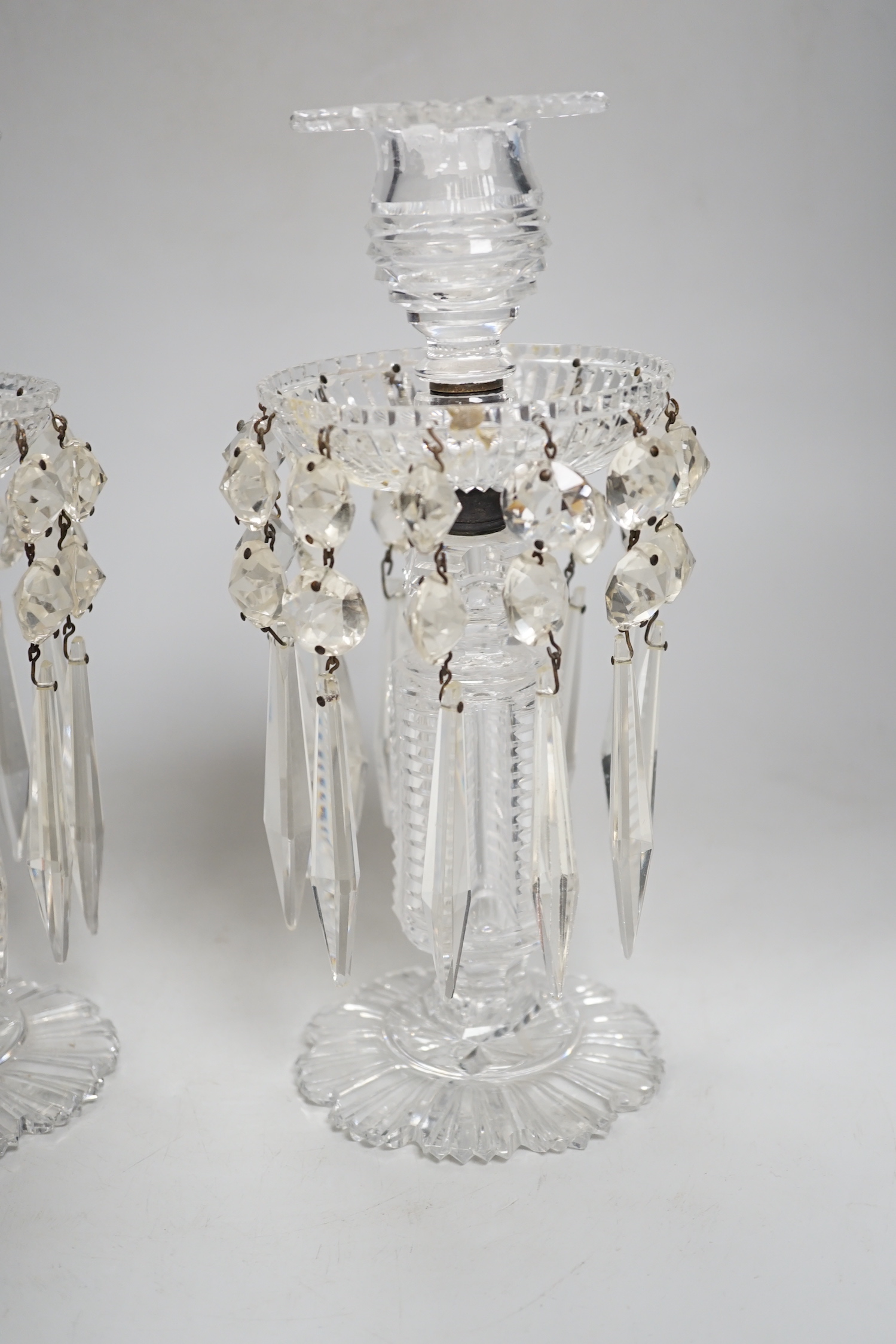 A pair of 19th century cut glass table lustres, 26cm high